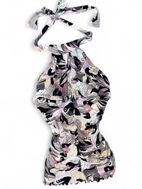 Silk Euro Ruched High Neck Fitted Halter Top